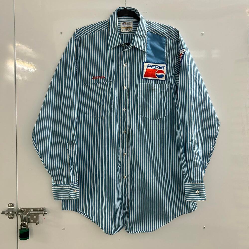 VTG 80s/90s Blue and white Pepsi striped promo shirt